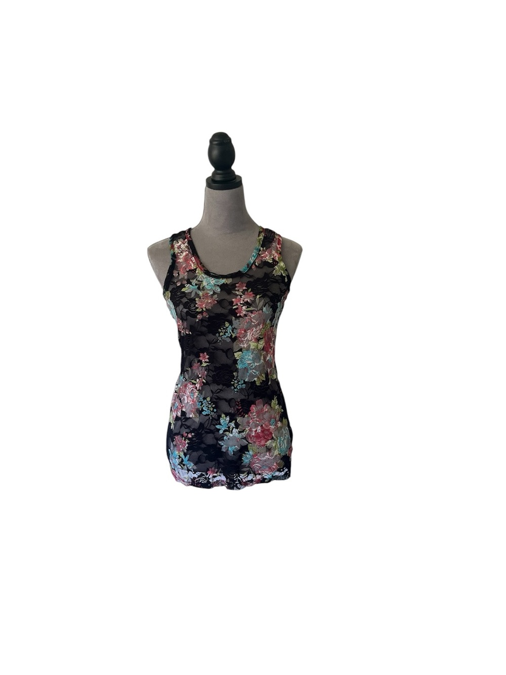 Body Central Black Lace Tank with Multicolor Floral Print